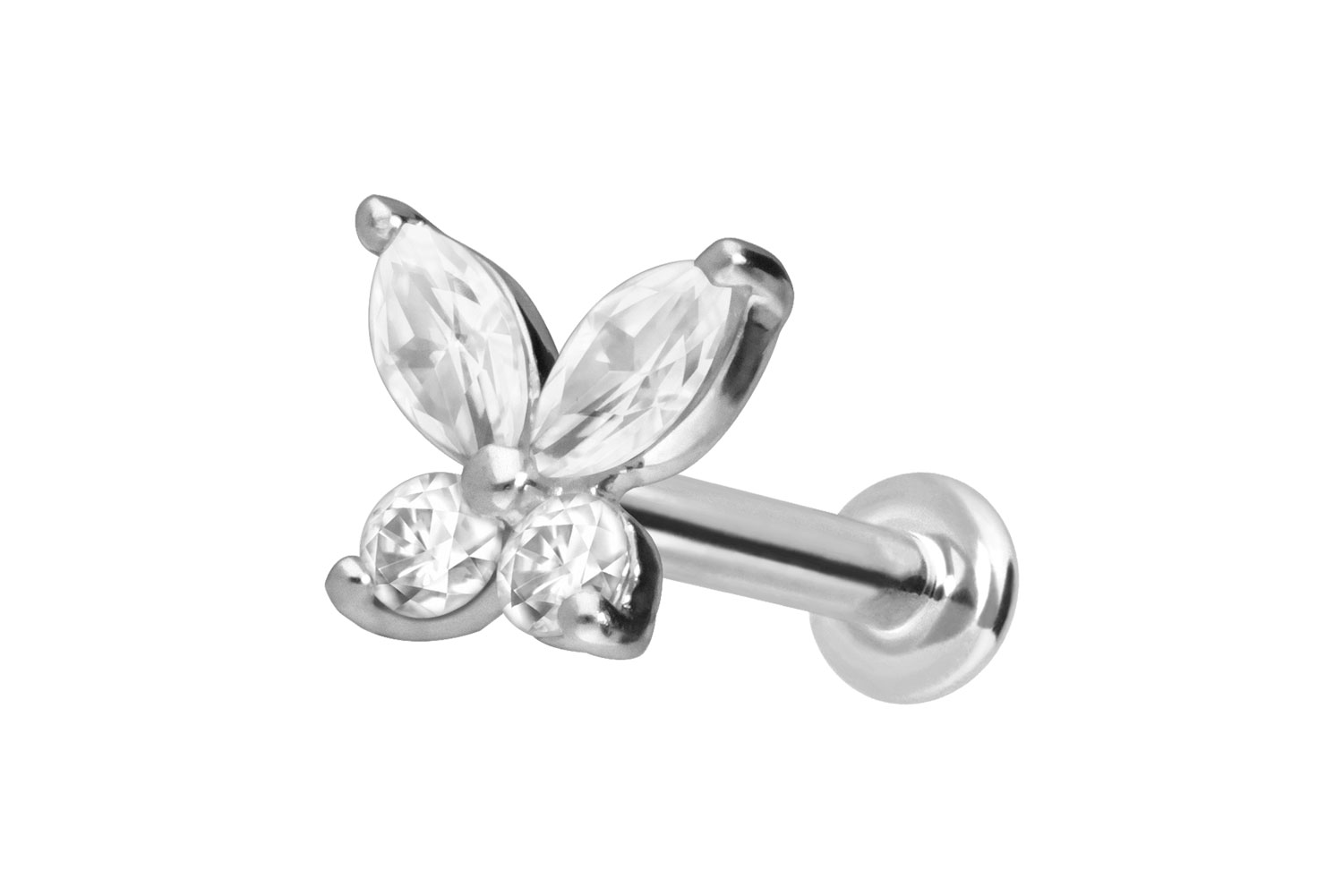 14 Karat Gold Labret Piercing mit Innengewinde MOISSANIT-SCHMETTERLING